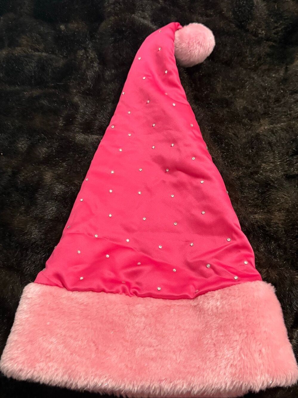 Victoria Secret Women's Pink Satin Rhinestone Faux Fur Santa Hat Christmas